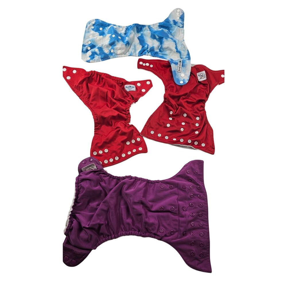 Lot of 4 snap cloth diapers unisex bumgenius fuzzibunz mixed brands no inserts *